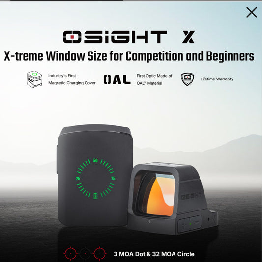 Osight X Open Reflex Sight: 3 MOA Dot & 32 MOA Circle Multi-Reticle System with Magnetic Charging Cover