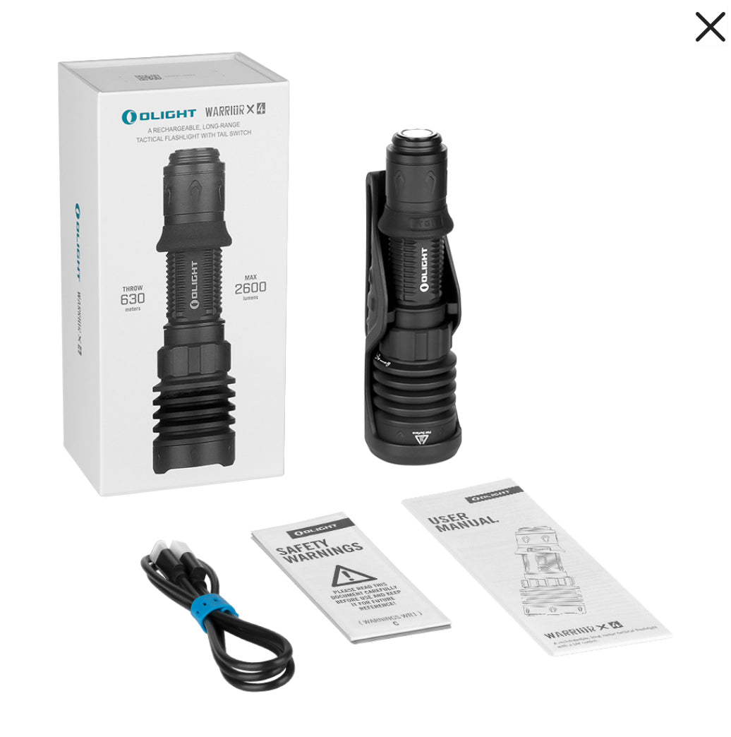 Warrior X 4 USB-C and MCC Rechargeable Tactical Flashlight With Holster