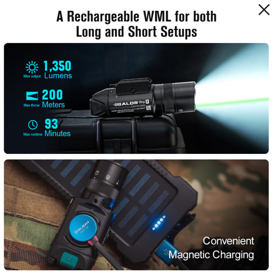 Baldr Pro R Rechargeable Tactical Light with Green Laser