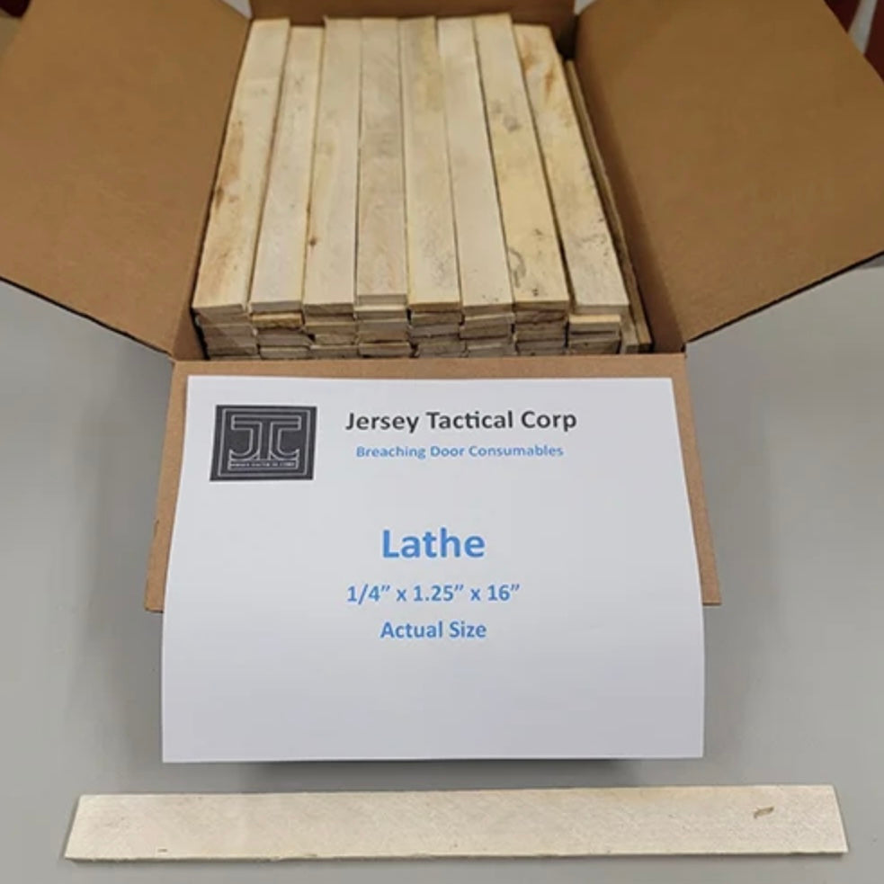 Lathe wood for lock replicas on breaching doors