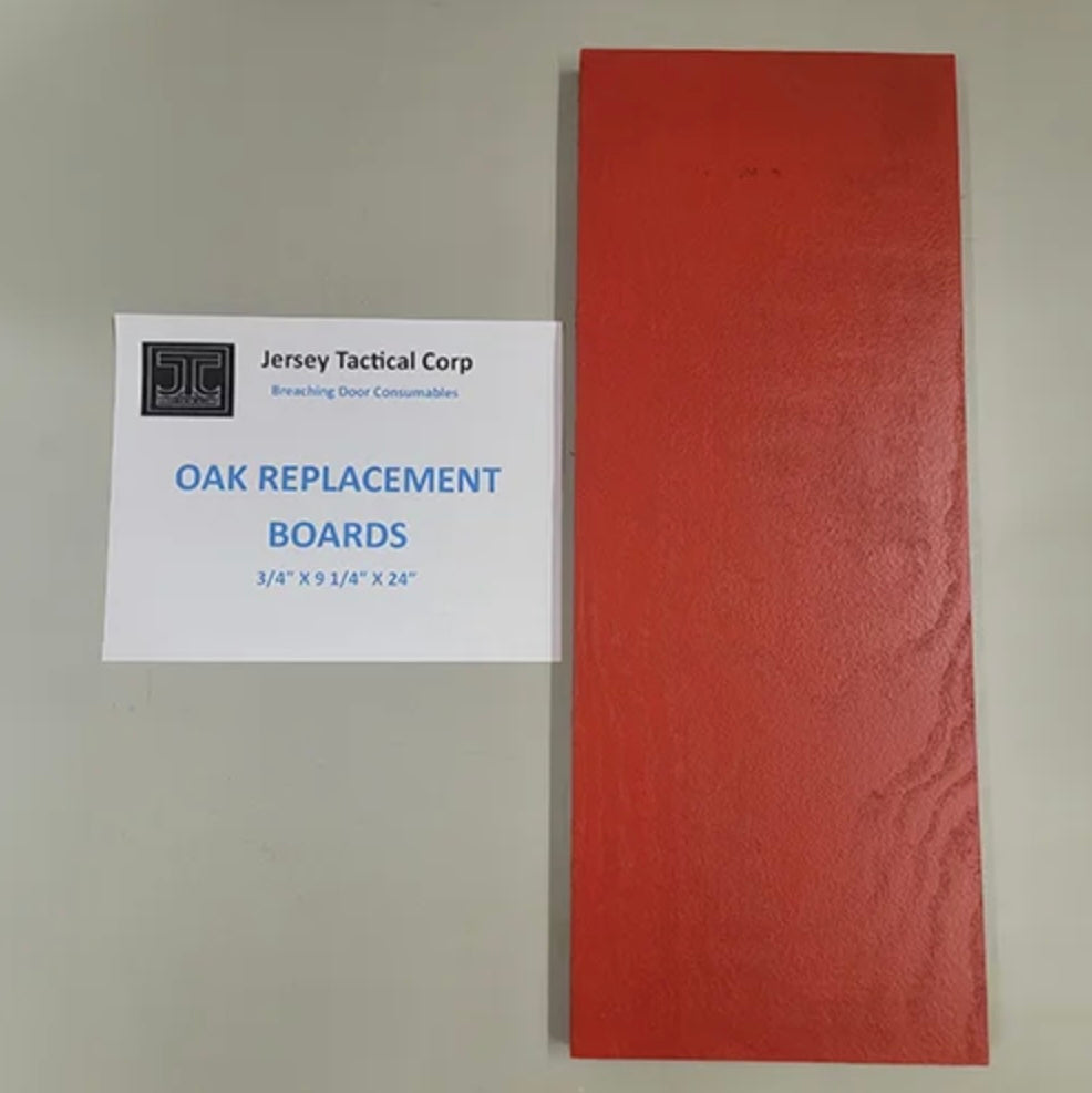 Pair of custom replacement red oak strike plates painted red