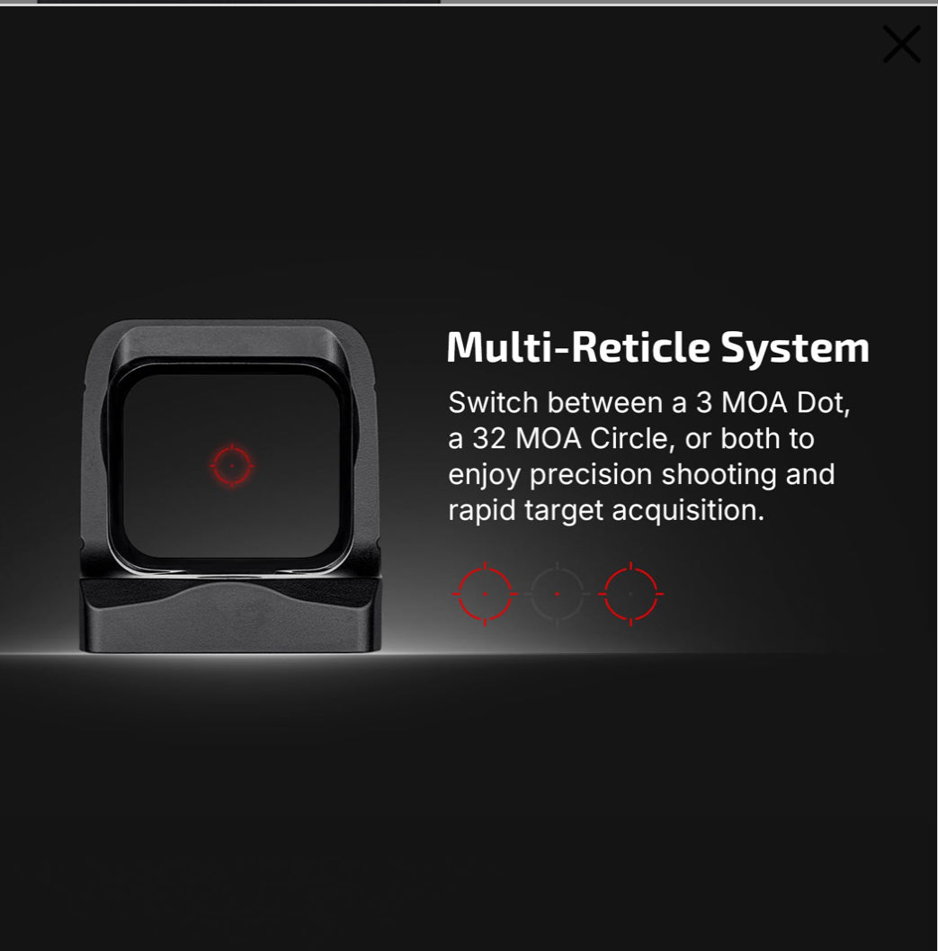 Osight X Open Reflex Sight: 3 MOA Dot & 32 MOA Circle Multi-Reticle System with Magnetic Charging Cover